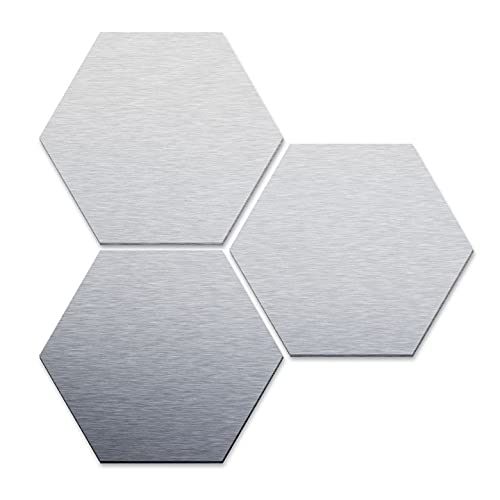 K&L Wall Art Metallschild Hexagon Wandbild Wohnzimmer Wandschild Silber Metallbild Geometrische Deko Boho Set 3tlg von K&L Wall Art