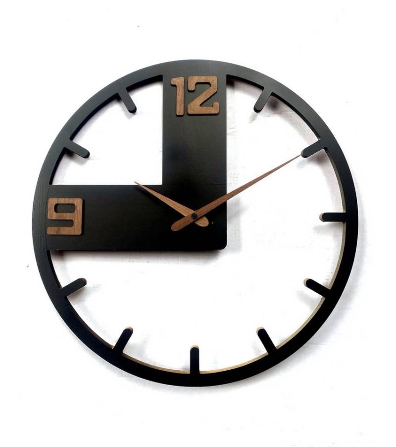 K&L Wall Art Pendelwanduhr MDF Wanduhr Holz Pendeluhr Schwarz Naturholz (lautloses Uhrwerk ohne Ticken) von K&L Wall Art