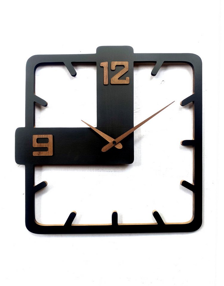 K&L Wall Art Pendelwanduhr MDF Wanduhr Holz Pendeluhr Schwarz Naturholz (lautloses Uhrwerk ohne Ticken) von K&L Wall Art