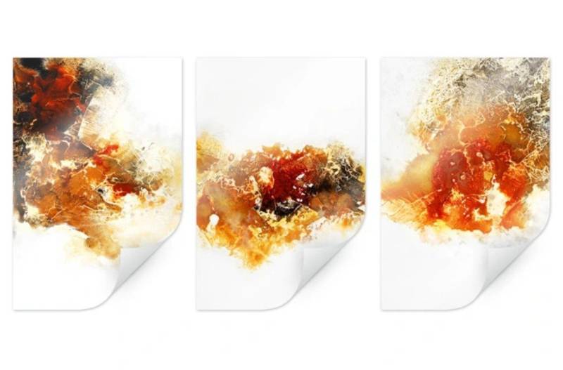 K&L Wall Art Poster Fedrau - Flüssiges Gold 04 (3-tlg), abstrakter Kunstdruck, Wohnzimmer Wandbild modern von K&L Wall Art