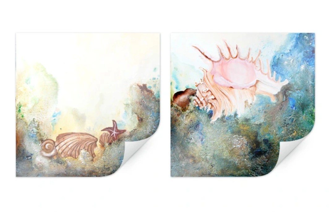 K&L Wall Art Poster Fedrau - Muscheln (2-tlg), abstrakter Kunstdruck für das Büro, Wohnzimmer Wandbild modern von K&L Wall Art