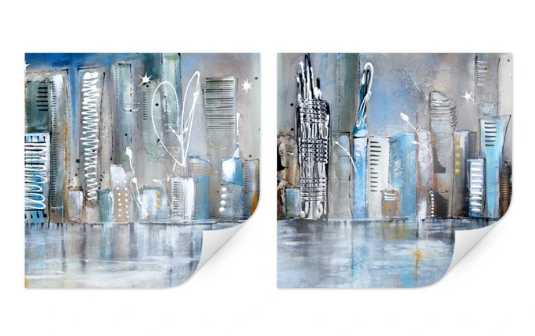 K&L Wall Art Poster Fedrau - Skyline (2-tlg), abstrakter Kunstdruck für das Büro, Wohnzimmer Wandbild modern von K&L Wall Art