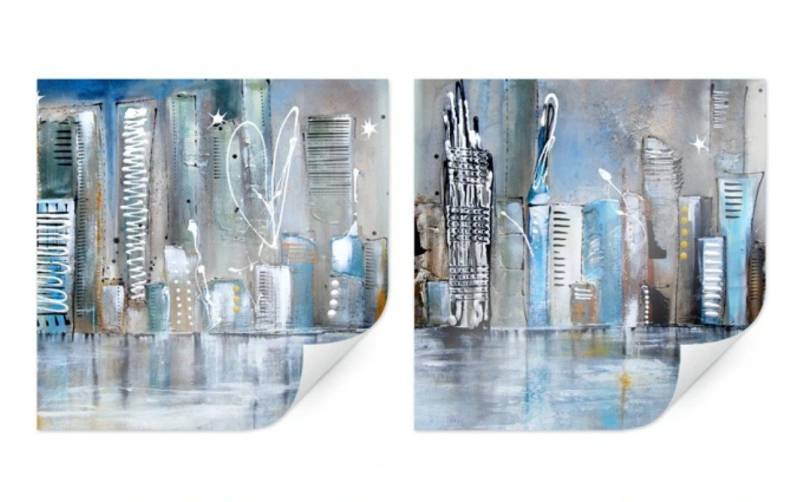 K&L Wall Art Poster Fedrau - Skyline (2-tlg), abstrakter Kunstdruck für das Büro, Wohnzimmer Wandbild modern von K&L Wall Art