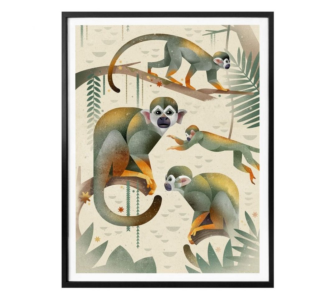K&L Wall Art Poster Poster Braun Affe Totenkopfäffchen Squirrel Monkeys, Kinderzimmer Wandbild modern von K&L Wall Art