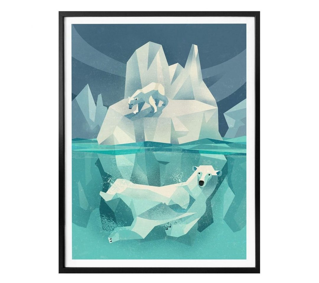 K&L Wall Art Poster Poster Braun Blau Eiszeit Nordpol Eisbär Deko Polar Bär, Kinderzimmer Wandbild modern von K&L Wall Art