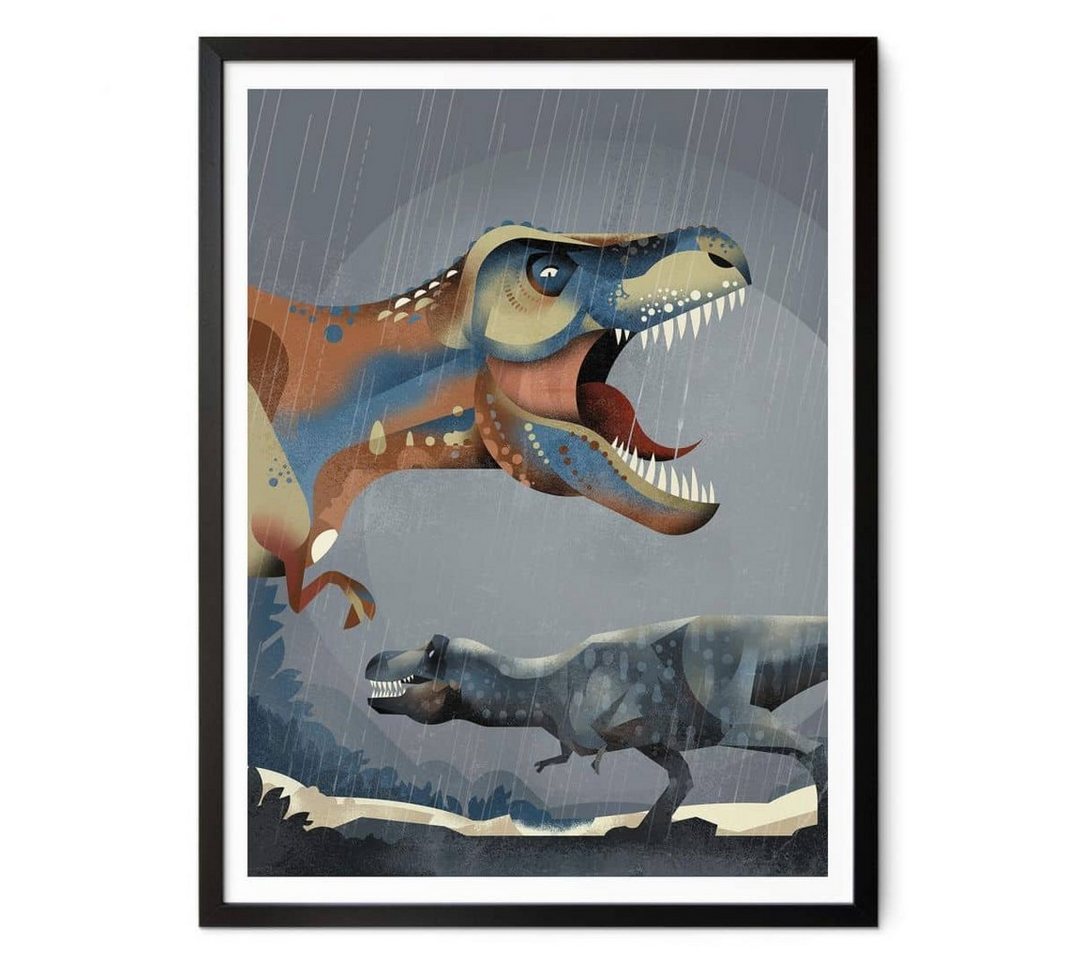 K&L Wall Art Poster Poster Braun Dinosaurier Steinzeit Planet Deko T-Rex Dino, Kinderzimmer Wandbild modern von K&L Wall Art