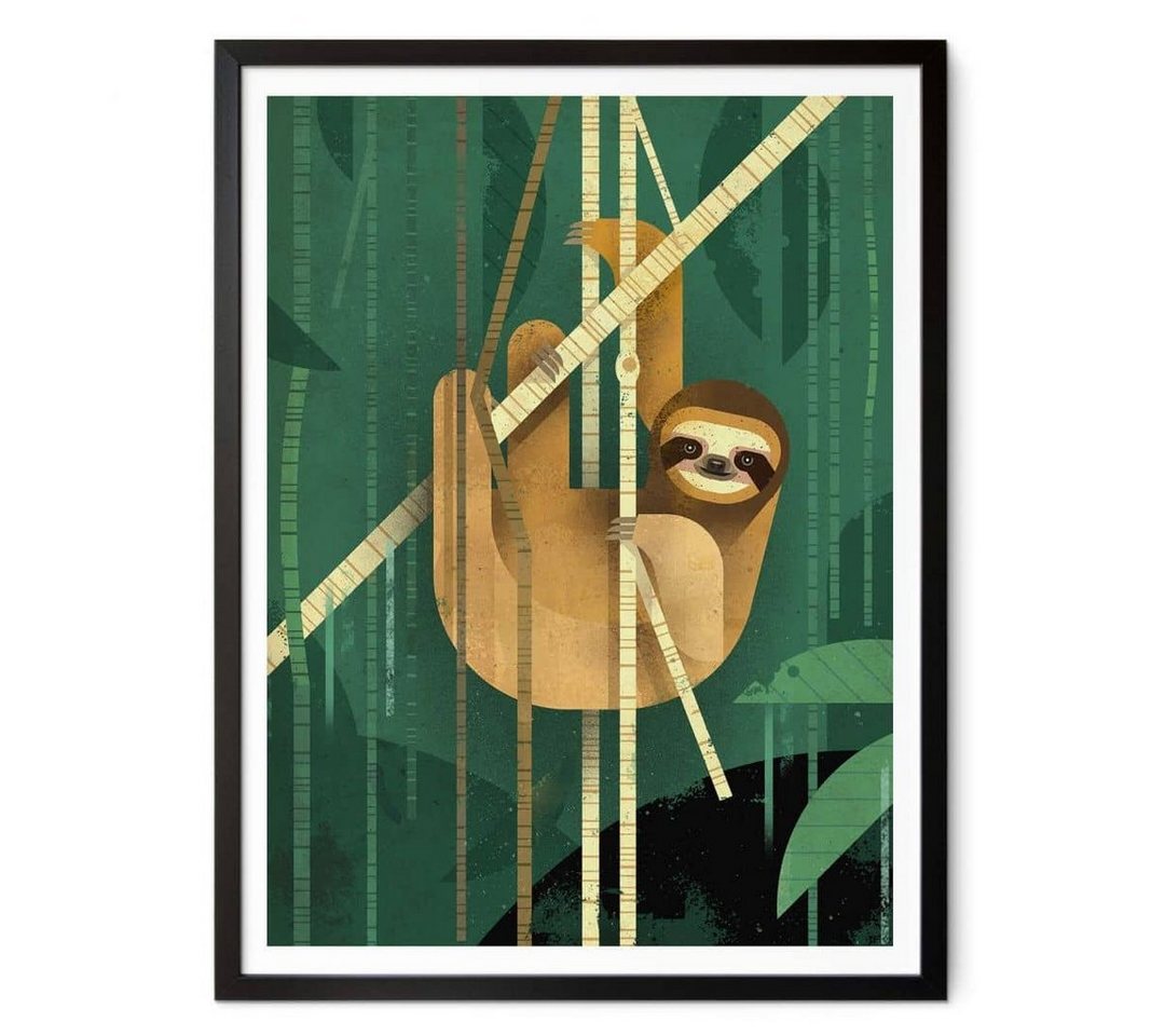 K&L Wall Art Poster Poster Braun Dschungel Waldtiere Faulpelz Deko Faultier, Kinderzimmer Wandbild modern von K&L Wall Art