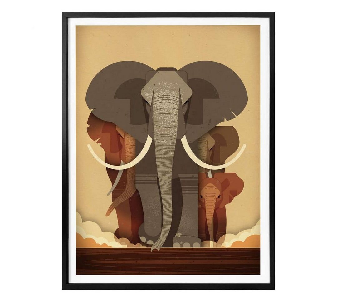 K&L Wall Art Poster Poster Braun Safari Afrika Deko Elefant Herde Elephants, Kinderzimmer Wandbild modern von K&L Wall Art