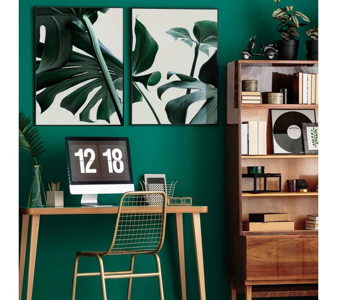 K&L Wall Art Poster Poster Collage + Bilderrahmen Dschungel Blätter Monstera 2er Set, Wohnzimmer Wandbild modern von K&L Wall Art