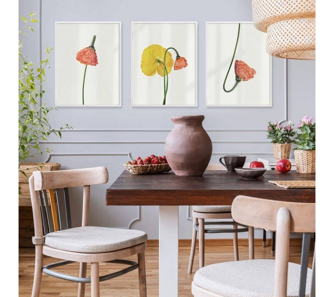 K&L Wall Art Poster Poster Collage + Bilderrahmen Mohnblume Botanik 3er Set, Wohnzimmer Wandbild modern von K&L Wall Art