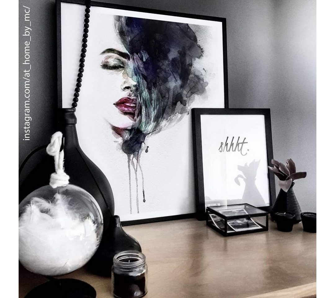 K&L Wall Art Poster Poster Collage + Bilderrahmen Schwarz-Weiß Fashion Lady 2er Set, Wohnzimmer Wandbild modern von K&L Wall Art