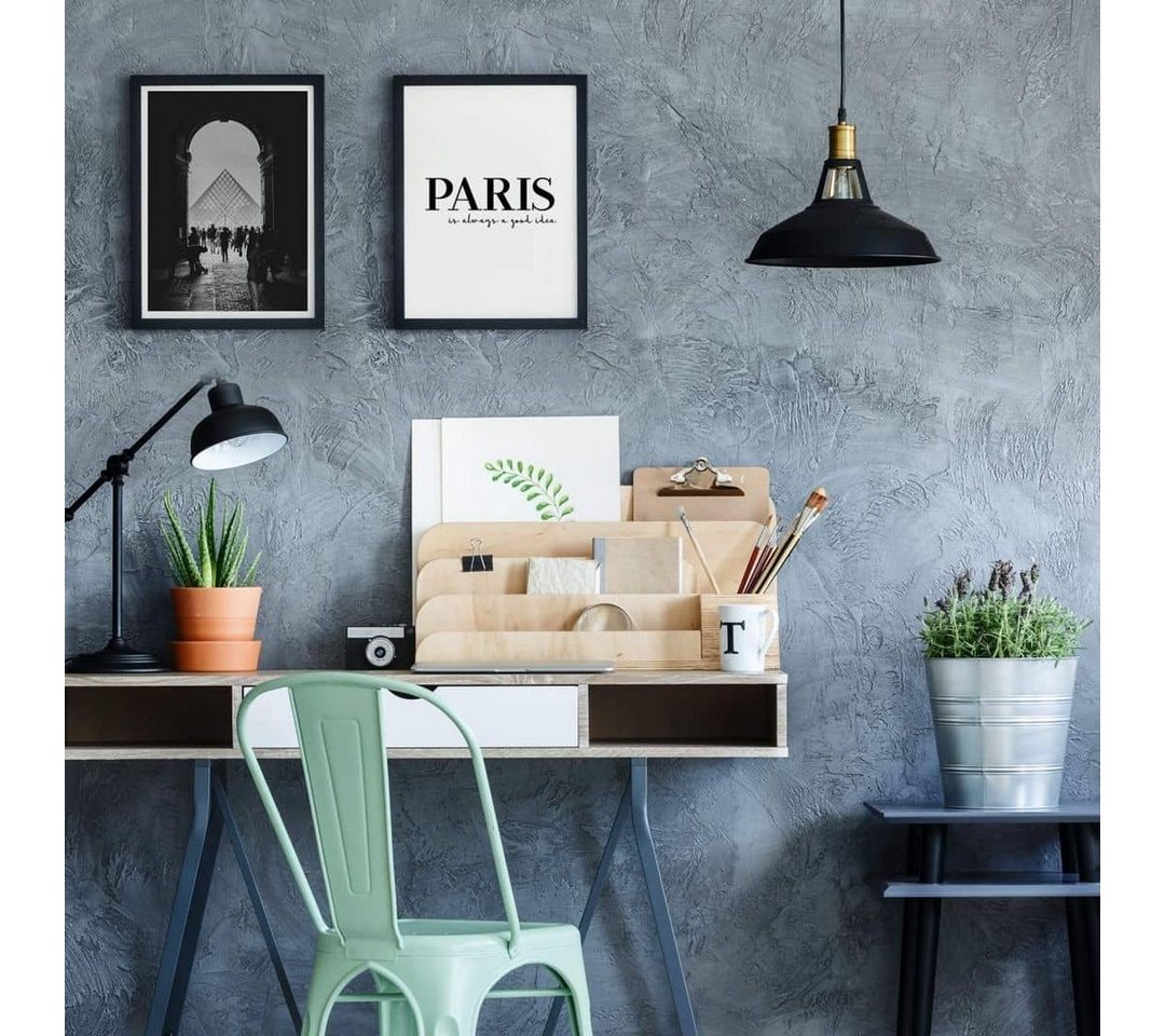 K&L Wall Art Poster Poster Collage + Bilderrahmen Schwarz-Weiß Paris Stadtplan 2er Set, Wohnzimmer Wandbild modern von K&L Wall Art