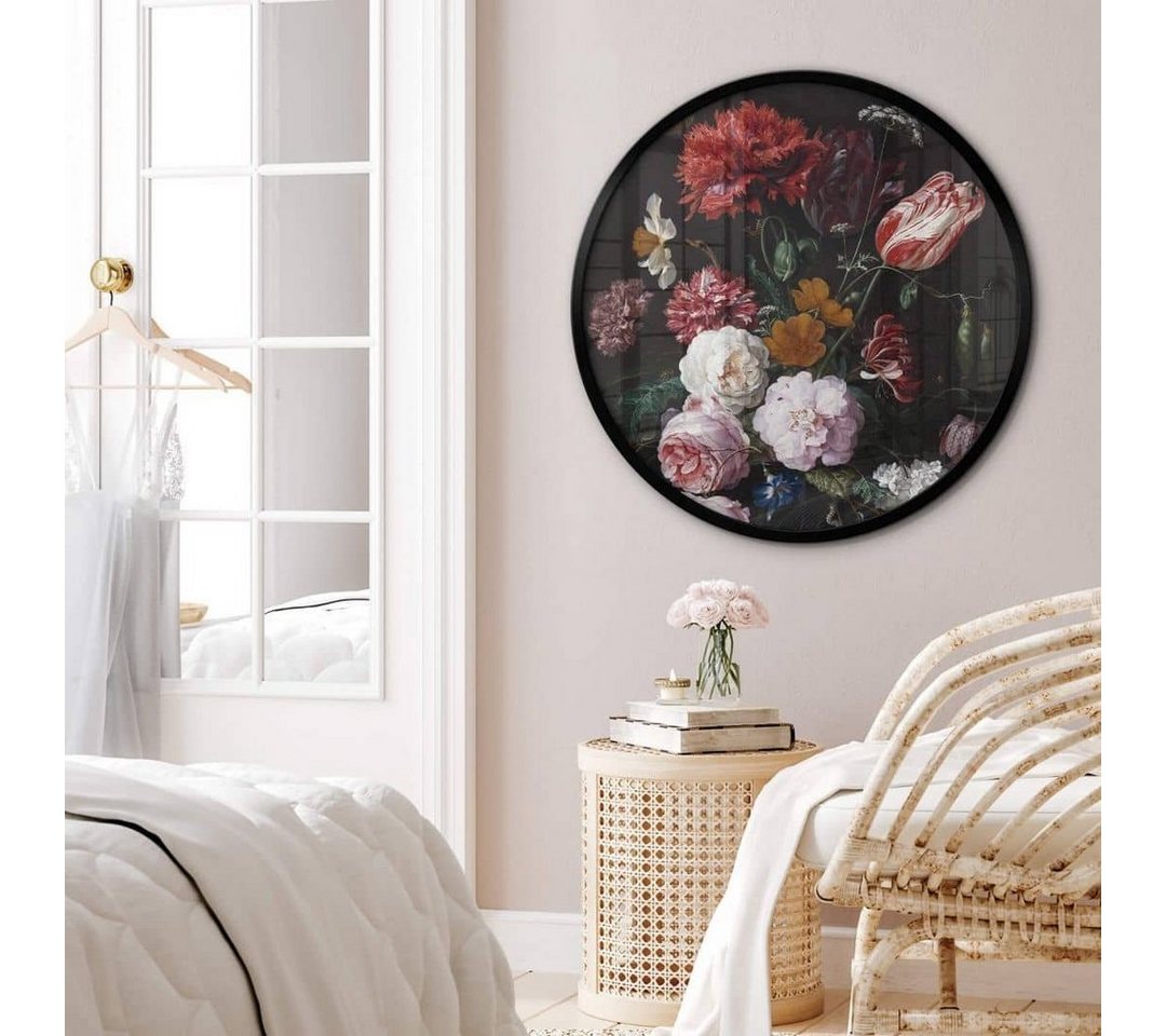 K&L Wall Art Poster Wandbild Poster Rund Barock Büro Heem Stillleben Blumen in Glasvase, Wohnzimmer Kunstdruck klassisch von K&L Wall Art