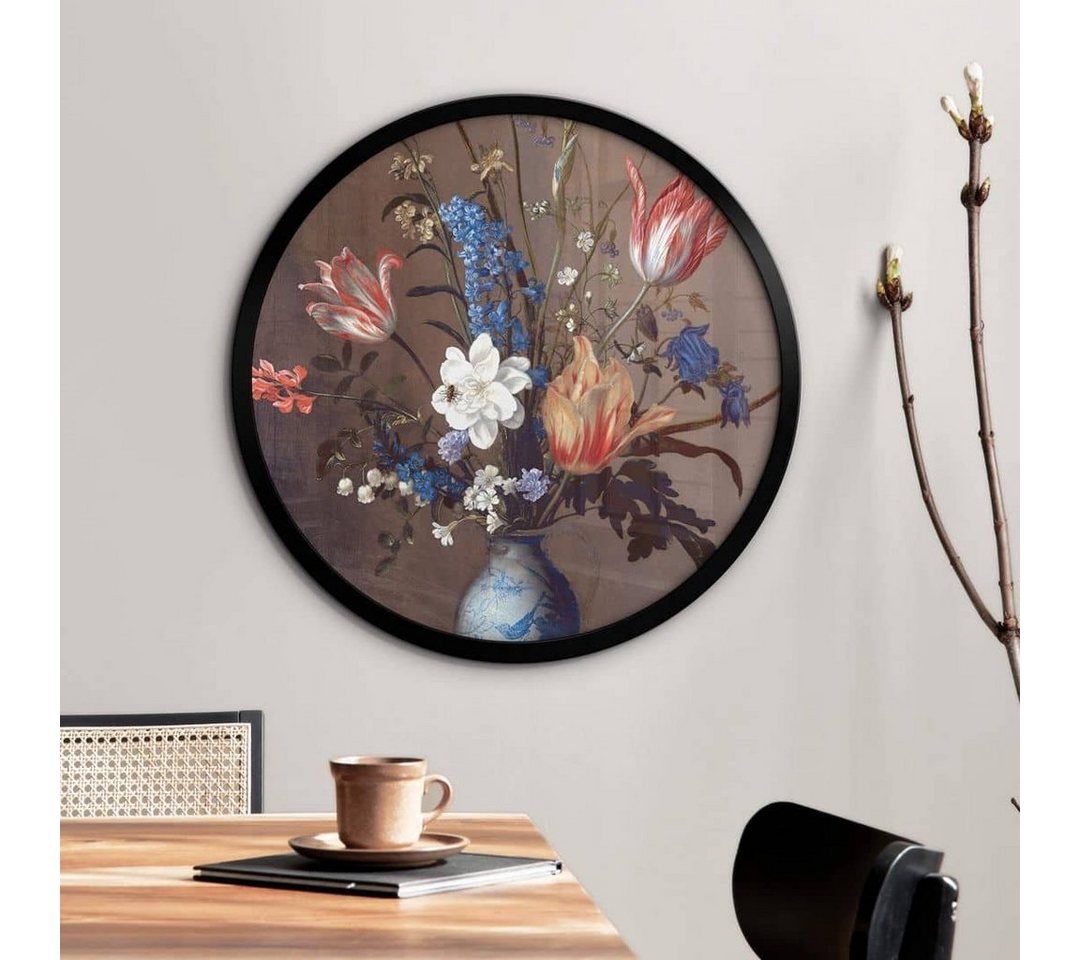 K&L Wall Art Poster Wandbild Poster Rund Balthasar van der Ast Blumen in einer WanLi Vase, Wohnzimmer Kunstdruck klassisch von K&L Wall Art