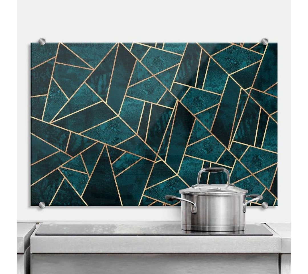 K&L Wall Art Spritzschutz Glas Küchenrückwand Blau Grün Edelstein Dschungel von K&L Wall Art