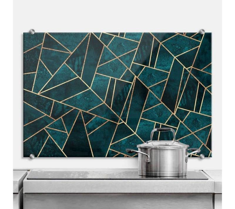 K&L Wall Art Spritzschutz Glas Küchenrückwand Blau Grün Edelstein Dschungel von K&L Wall Art