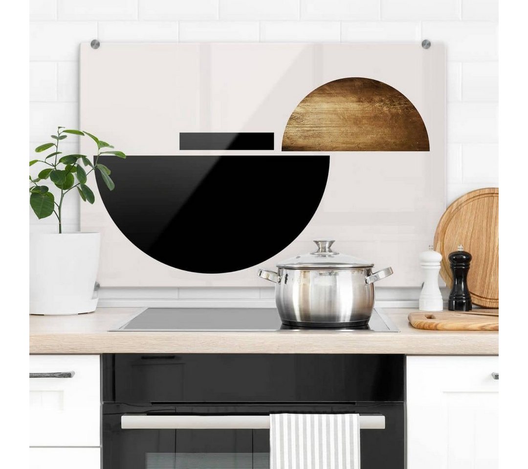 K&L Wall Art Spritzschutz Glas Küchenrückwand Gold abstrakt Feng Shui Deko von K&L Wall Art