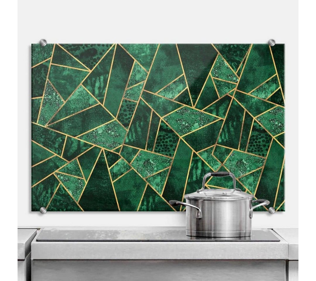K&L Wall Art Spritzschutz Glas Küchenrückwand Grün Gold Smaragd Abstrakt von K&L Wall Art