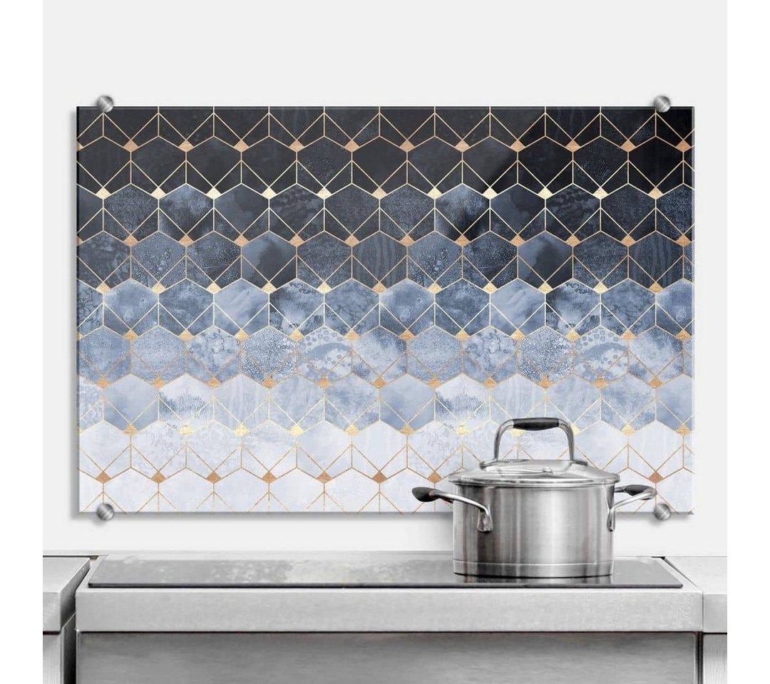 K&L Wall Art Spritzschutz Glas Küchenrückwand Hexagon Himmel Gold abstrakt von K&L Wall Art
