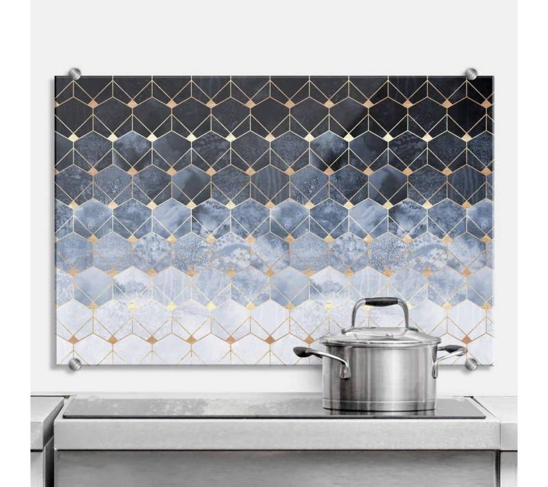 K&L Wall Art Spritzschutz Glas Küchenrückwand Hexagon Himmel Gold abstrakt von K&L Wall Art