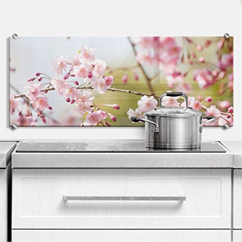 K&L Wall Art Spritzschutz Rosa Wandbild Sicherheitsglas Küche Arbeitsplatz Kirschblüten Küchenrückwand 120x50 von K&L Wall Art