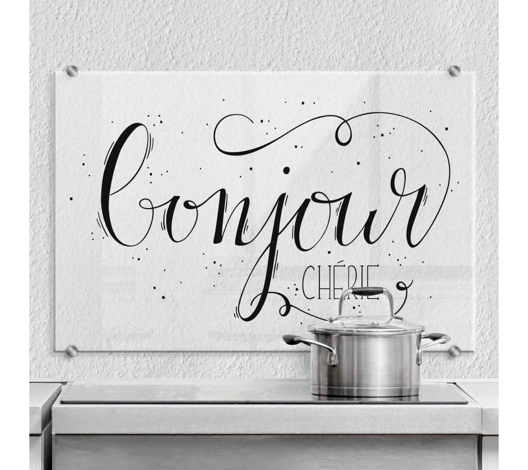 K&L Wall Art Spritzschutz Wandschutz Glas Spritzschutz Küche Vintage Schriftzug Bonjour Chérie von K&L Wall Art