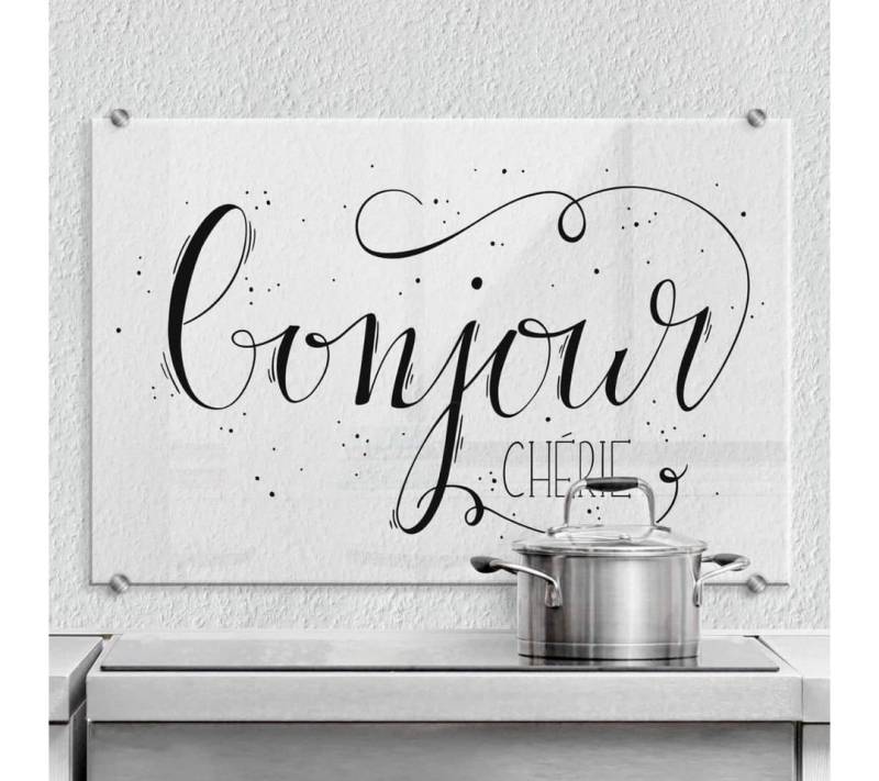 K&L Wall Art Spritzschutz Wandschutz Glas Spritzschutz Küche Vintage Schriftzug Bonjour Chérie von K&L Wall Art
