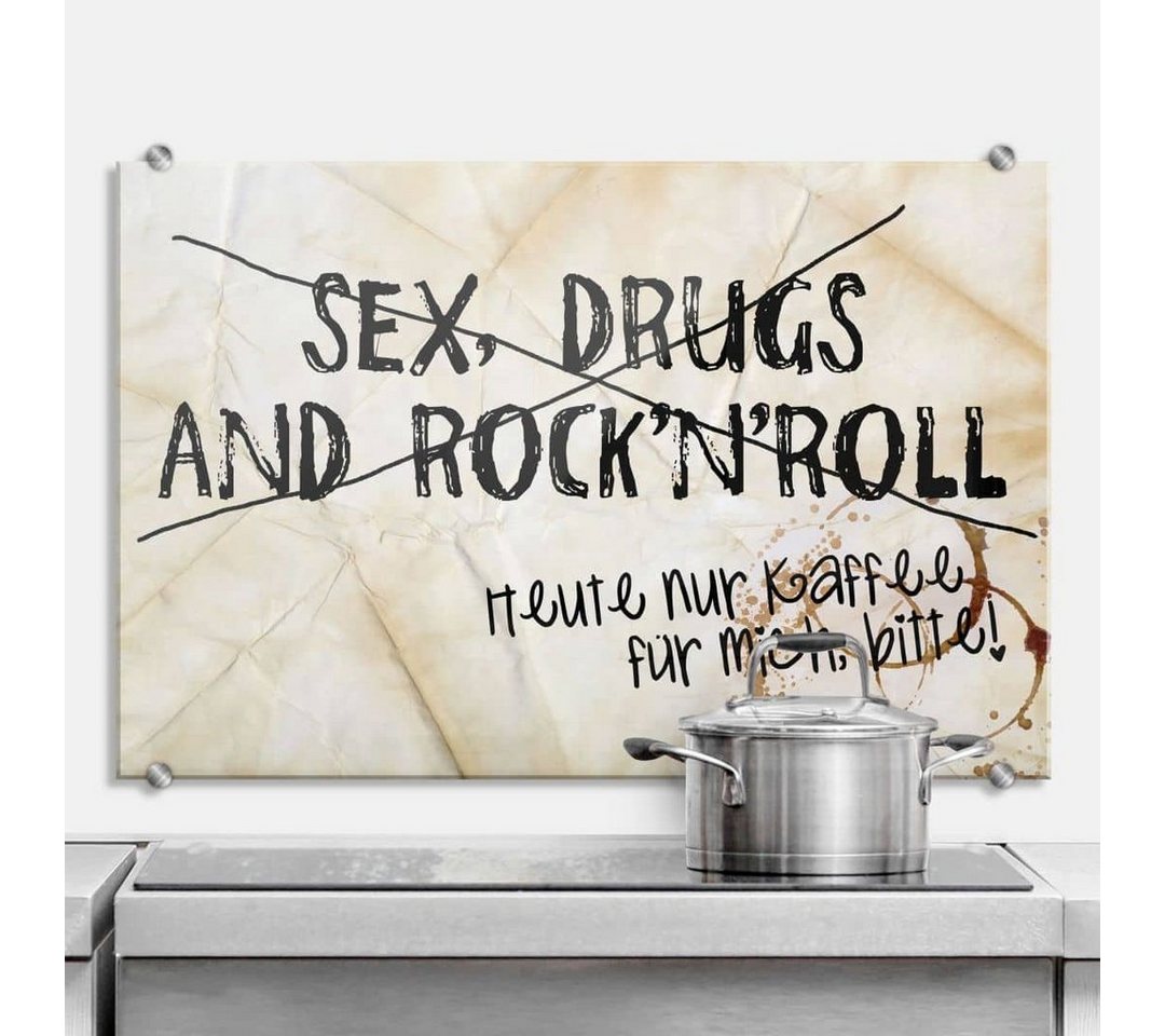 K&L Wall Art Spritzschutz Wandschutz Glas lustiger Spruch Sex Drugs Rock n Roll Kaffee von K&L Wall Art