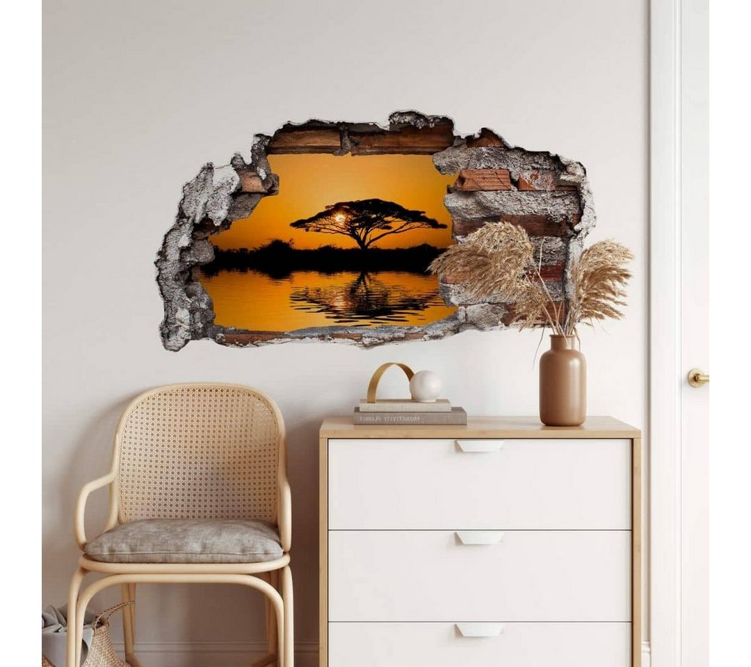 K&L Wall Art Wandtattoo 3D Wandtattoo Afrika Wüste Aufkleber Sonnenuntergang Baum des Lebens, Mauerdurchbruch Wandbild selbstklebend von K&L Wall Art