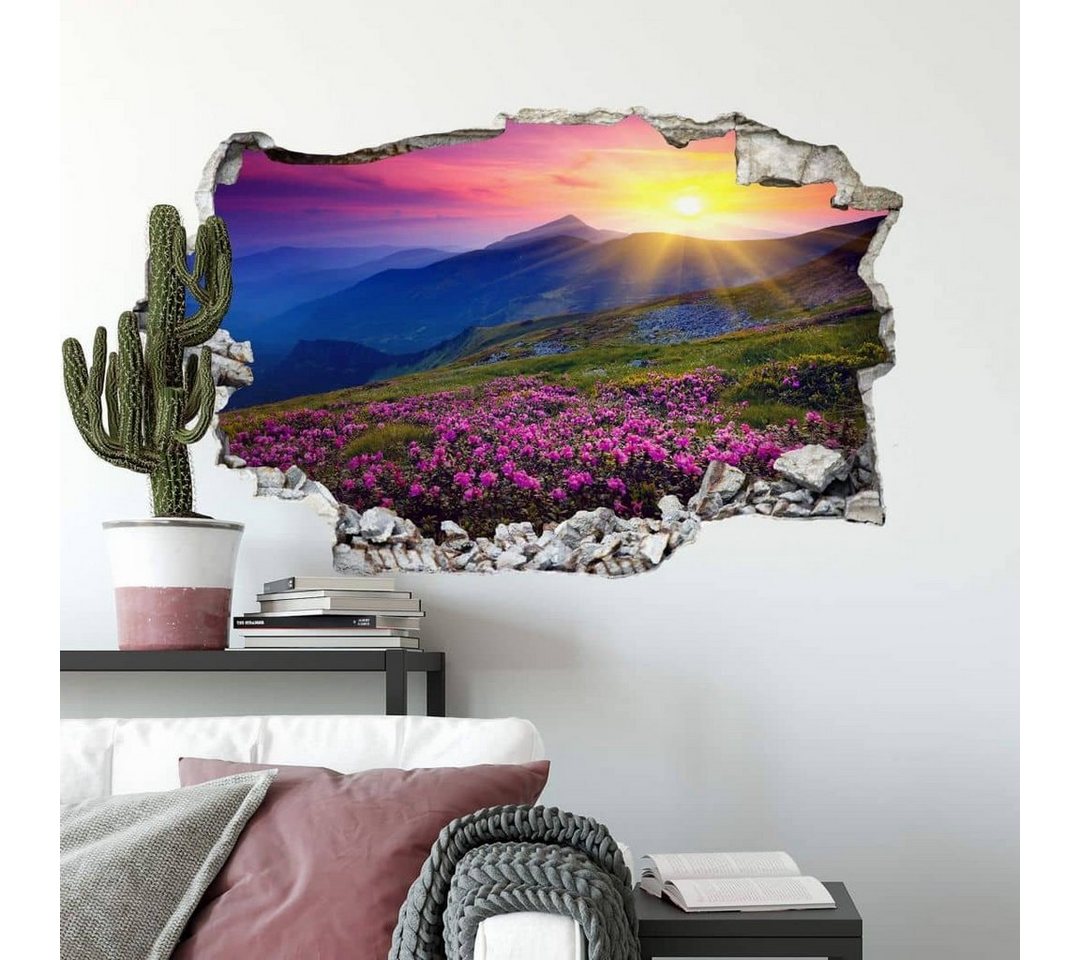 K&L Wall Art Wandtattoo 3D Wandtattoo Badezimmer Feng Shui Deko bunter Sommer Sonnenaufgang, Mauerdurchbruch Wandbild selbstklebend von K&L Wall Art