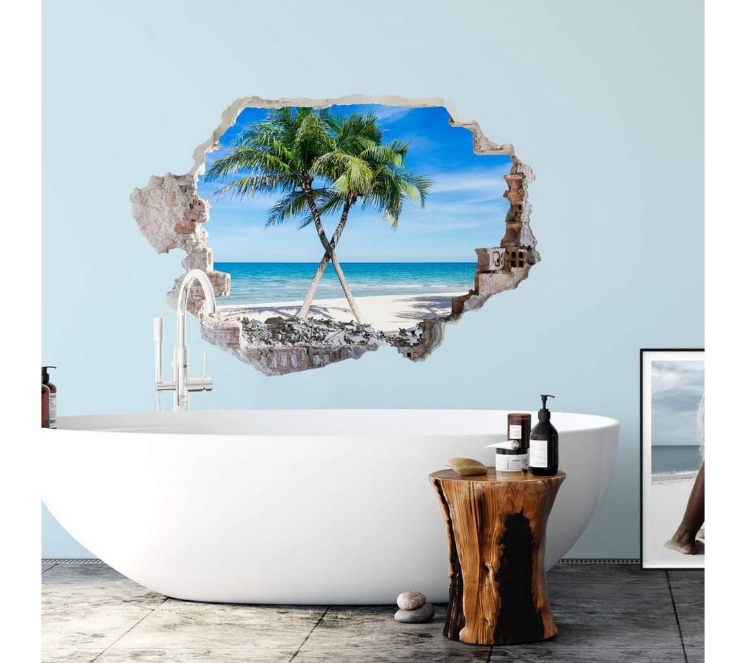 K&L Wall Art Wandtattoo 3D Wandtattoo Aufkleber Badezimmer Palmen Strand Atlantischer Ozean, Mauerdurchbruch Wandbild selbstklebend von K&L Wall Art