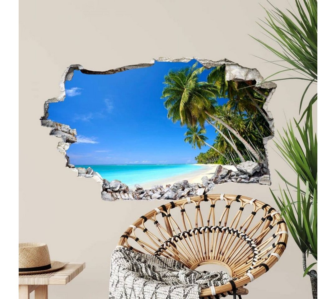 K&L Wall Art Wandtattoo 3D Wandtattoo Aufkleber Badezimmer Paradise Ausblick Palmen Strandurlaub, Mauerdurchbruch Wandbild selbstklebend von K&L Wall Art