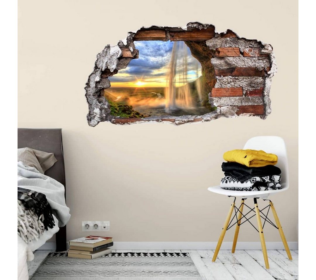 K&L Wall Art Wandtattoo 3D Wandtattoo Island Wasserfall Natur Wandsticker Seljalandsfoss Landschaft, Mauerdurchbruch Wandbild selbstklebend von K&L Wall Art