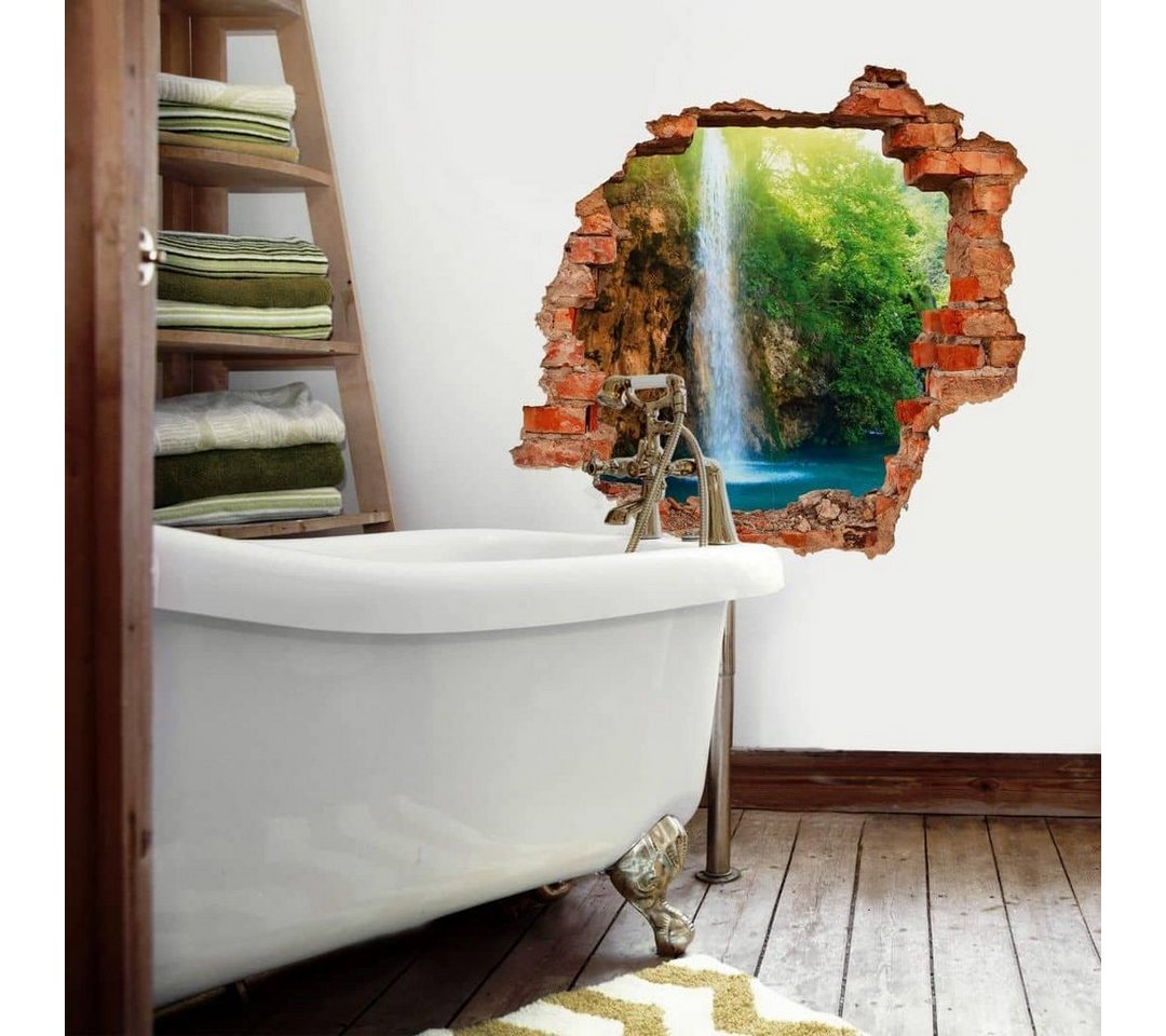 K&L Wall Art Wandtattoo 3D Wandtattoo Aufkleber Natur Wandsticker Lagune Dschungel Wasserfall, Mauerdurchbruch Wandbild selbstklebend von K&L Wall Art