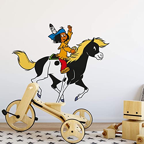 K&L Wall Art Wandtattoo Pferd Kinderzimmer Kleiner Indianer Junge Yakari mit Pony Kleiner Donner Klebebild für die Wand Größe 55x50cm von K&L Wall Art