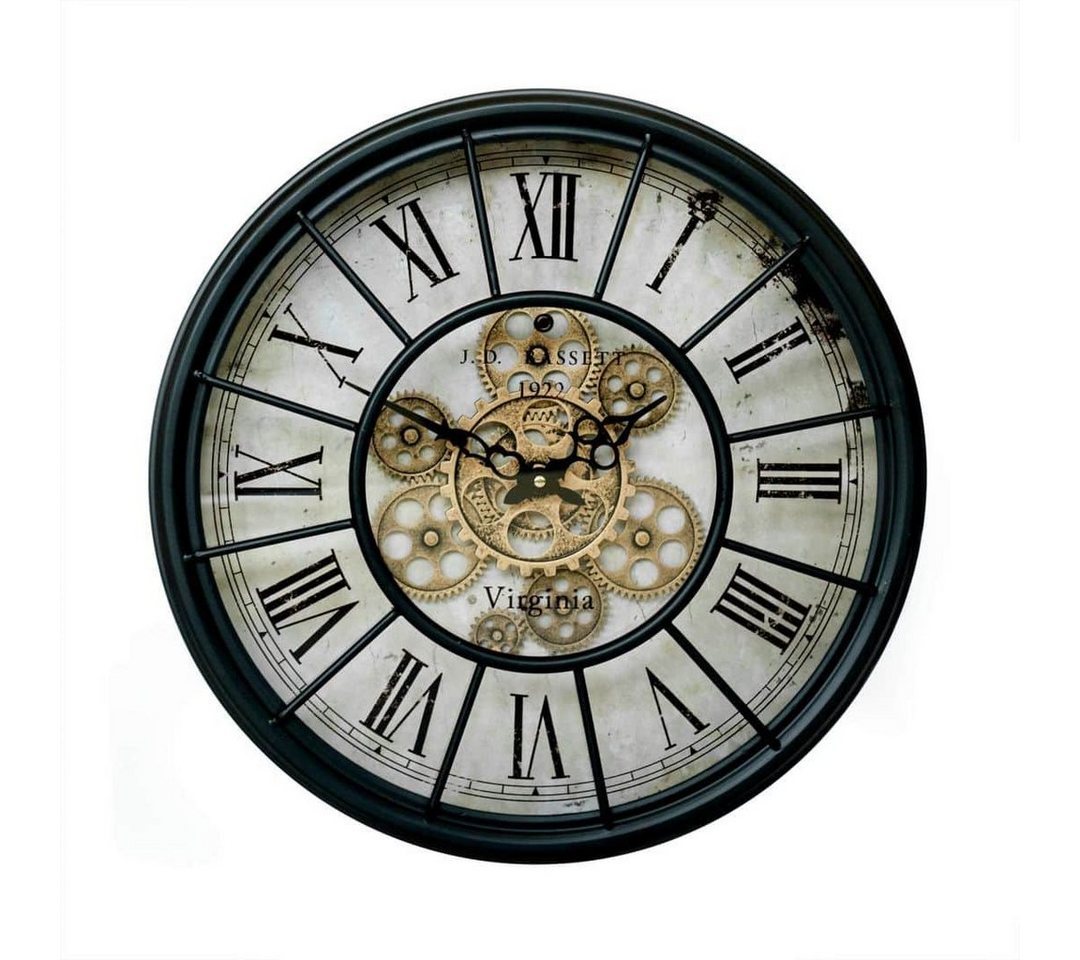 K&L Wall Art Wanduhr Metall Wanduhr 46cm groß Vintage Uhr rotierende goldene Zahnräder (Antik römische Ziffern Uhrwerk leise) von K&L Wall Art
