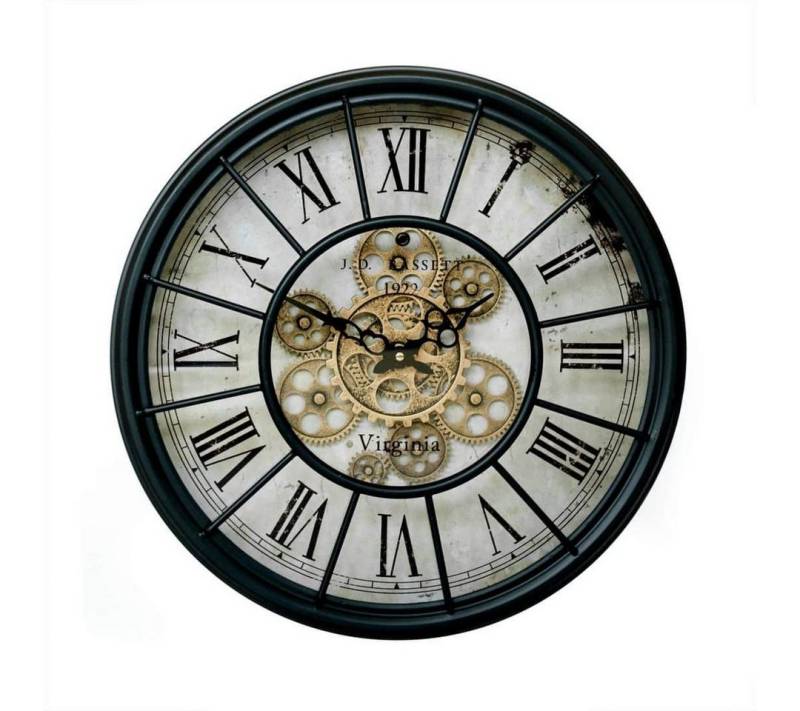 K&L Wall Art Wanduhr Metall Wanduhr 46cm groß Vintage Uhr rotierende goldene Zahnräder (Antik römische Ziffern Uhrwerk leise) von K&L Wall Art