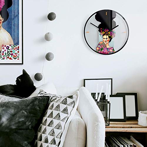 K&L Wall Art lautlose 30cm Große Wanduhr Wohnzimmer Wandbild Frida Glasbild bunt abstrakte Uhr aus Glas mit Quarz Uhrwerk von K&L Wall Art