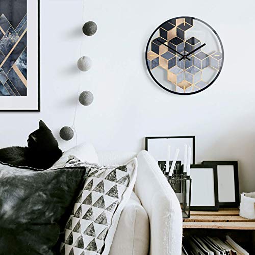 K&L Wall Art lautlose 30cm Große Wanduhr Wohnzimmer Wandbild Geometrische Uhr aus Glas Hexagon Glasbild Gold mit Quarz Uhrwerk von K&L Wall Art