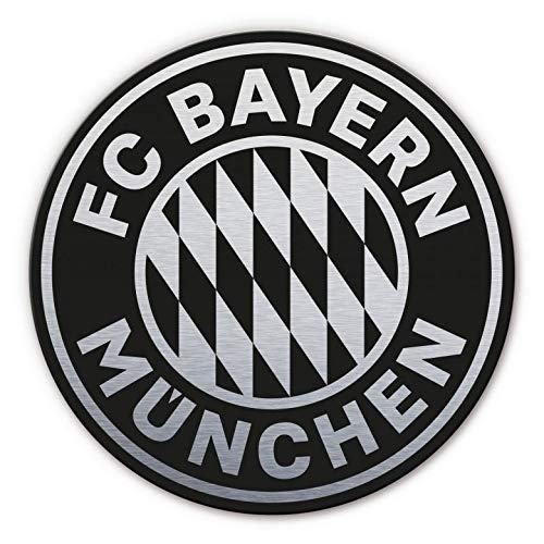 K&L Wall Art FC Bayern München Logo Alu-Dibond Fußball Metallbild Vereinswappen Poster schwarz silber Metallposter Wandbild Ø 70cm von K&L Wall Art