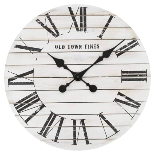 K&L Wall Art Lautlose Vintage Wanduhr Farmhouse Uhr langlebiges Uhrwerk ohne Ticken Shabby Chic Holzbretter 45cm große Wanduhren (Ø 45cm Weiß Used Look) von K&L Wall Art