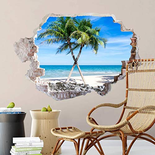 Ozean Wandtattoo 3D Wandsticker Strand Wellness Tapete Palmen Klebebilder für die Wand 60x41cm von K&L Wall Art