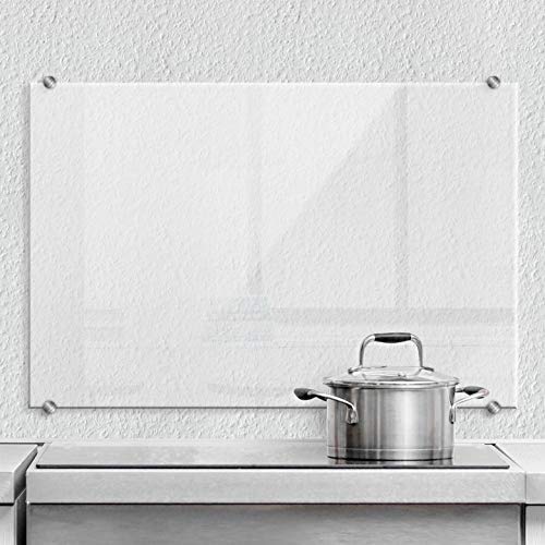 Pfannen Spritzschutz transparent Glasplatte Küche Küchenrückwand Sicherheitsglas mit Klemmbefestigung Edelstahl (90x60cm) von K&L Wall Art
