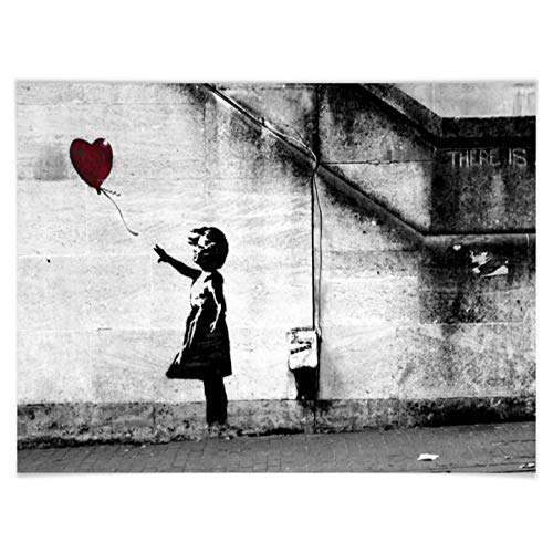 Poster Banksy Girl with balloon Straßenkunst Street Art Spray Mädchen Luftballon Herz Herzballon ohne Zubehör 40x30cm von K&L Wall Art
