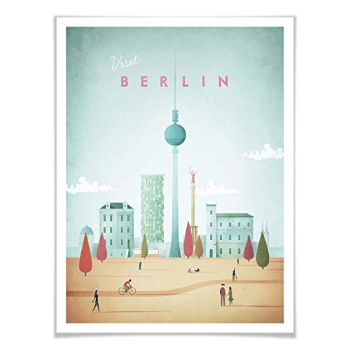 Poster Henry Rivers Berlin Wandbild Deutschland Hauptstadt Metropole Fernsehturm Siegessäule Sehenswürdigkeiten Reiseplakat Retro Illustration ohne Zubehör 50x60cm von K&L Wall Art