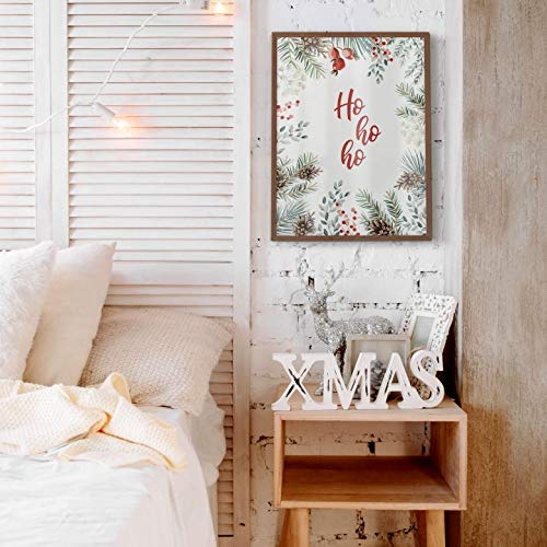 Poster Ho Ho Ho Weihnachtsposter Weihnachten Xmas Typografie Winter Tannen Tannenzapfen Wandbild Text 60x80cm von K&L Wall Art