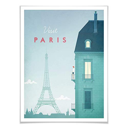 Poster Rivers Paris Illustration Wandbild Reiseplakat Frankreich Retro Vintage Eiffelturm Stadt Reise Visit Paris ohne Zubehör 40x50cm von K&L Wall Art