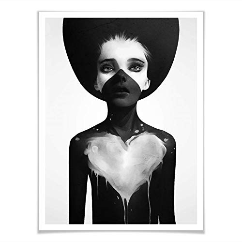 Poster Ruben Ireland Hold on Illustration Zeichnung Kunst Mädchen Körper Herz schwarz-weiß 60x80cm von K&L Wall Art