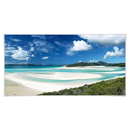 Poster Whitehaven Beach Panorama Strand Meer Ozean Australien Palmen Urlaub Paradies türkisblau Insel 80x40cm von K&L Wall Art