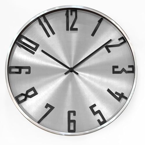 Silber Aluminium Wanduhr leise Metalluhr für Wohnzimmer Büro minimalistische Metall Uhren Edelstahl Optik Ø 30cm von K&L Wall Art